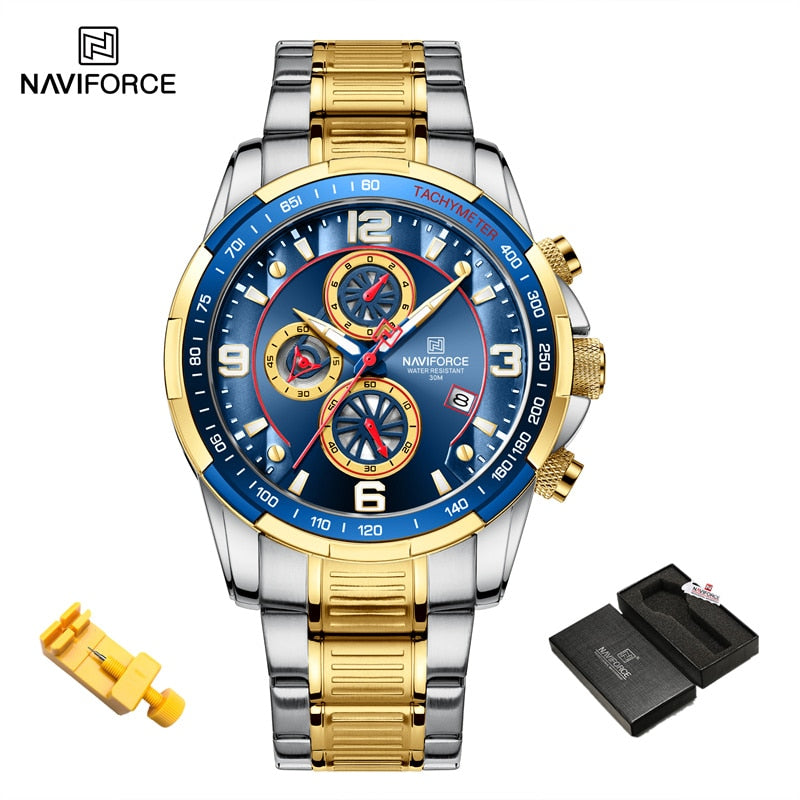 2022 NAVIFORCE Business Men Watch inoxidável à prova d'água Date Sport Quartz Watch For Men Steel Strap Relógio masculino