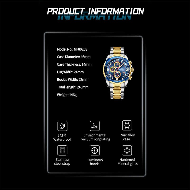 2022 NAVIFORCE Business Men Watch inoxidável à prova d'água Date Sport Quartz Watch For Men Steel Strap Relógio masculino