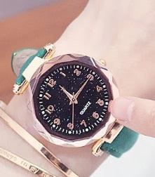 Relógio Feminino com Strass Romântico Céu Estrelado Relógio de Pulso Moda Feminina Relógio de Couro Relógio Feminino Relogio Feminino Montre Femme