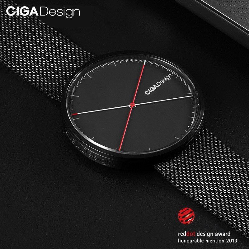 Ciga Design Business Men Watch Relógio de Pulso de Quartzo de Luxo Masculino com Pulseira de Aço Inoxidável À Prova D' Água Relógio Feminino Masculino e Feminino