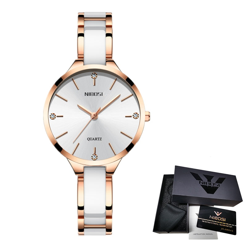 NIBOSI Relógio de Pulso Feminino com Pulseira de Cerâmica Relógio Feminino Relógio Criativo Feminino Relogio Feminino Montre Femme