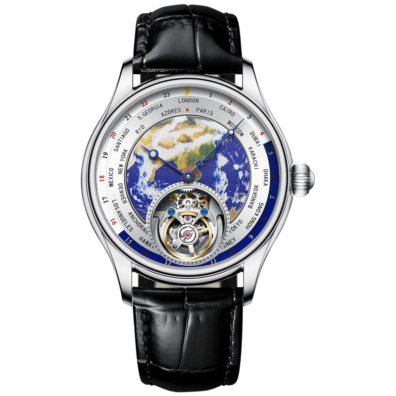 GIV luxo terra esmalte dial flying tourbillon movimento relógio masculino safira relógio mecânico para negócios