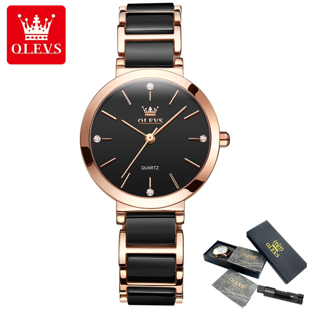 OLEVS Nova Moda Cerâmica Pulseira de Relógio Quartzo Relógio Feminino À Prova D' Água Marca de Luxo Relógio para Mulheres Data Relógio Relógio Feminino