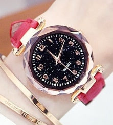 Relógio Feminino com Strass Romântico Céu Estrelado Relógio de Pulso Moda Feminina Relógio de Couro Relógio Feminino Relogio Feminino Montre Femme