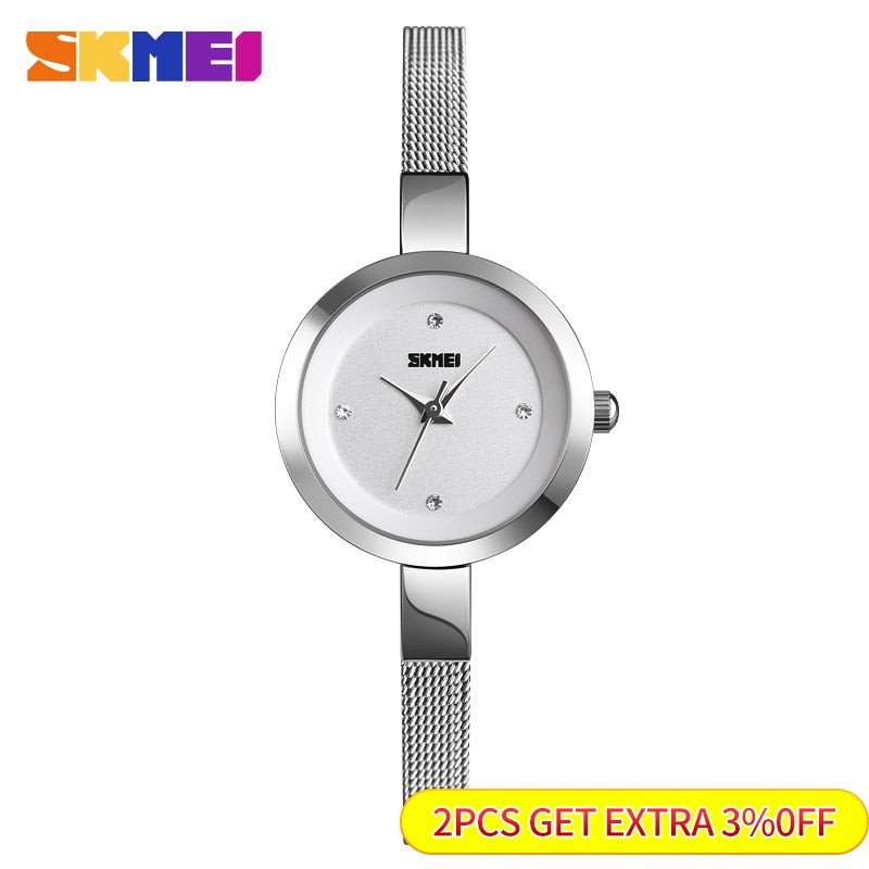 SKMEI Relógio feminino de quartzo de luxo com pulseira fina moda relógio feminino casual aço inoxidável relógio de pulso feminino Relogio Feminino 1390