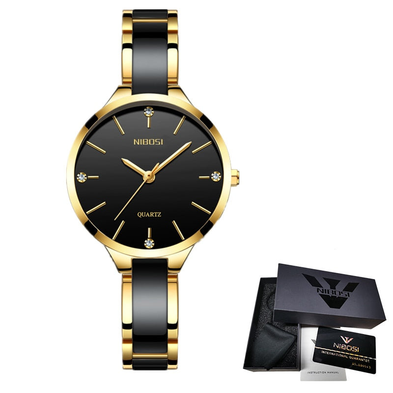 NIBOSI Relógio de Pulso Feminino com Pulseira de Cerâmica Relógio Feminino Relógio Criativo Feminino Relogio Feminino Montre Femme