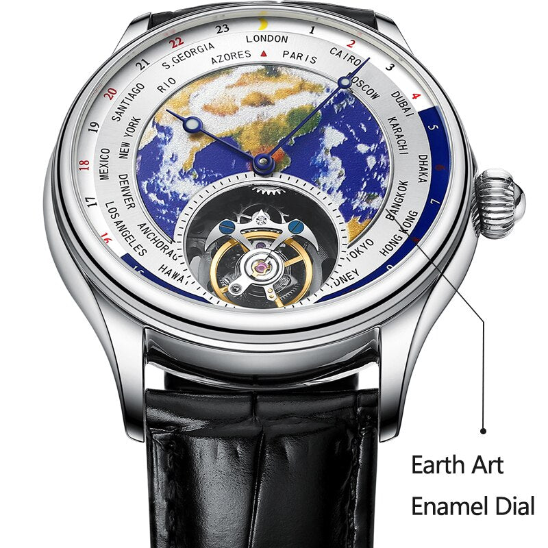 GIV luxo terra esmalte dial flying tourbillon movimento relógio masculino safira relógio mecânico para negócios