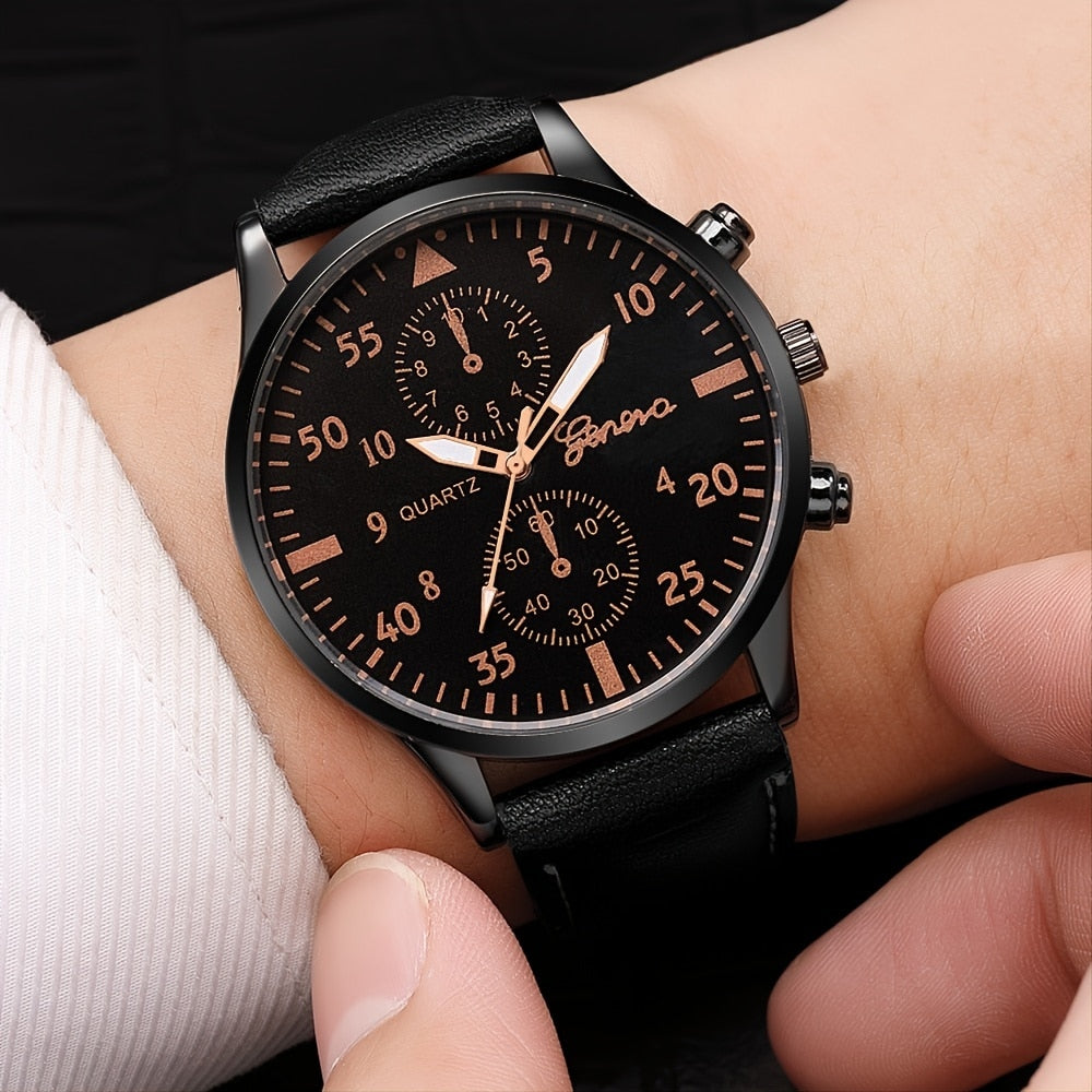 Conjunto de 4 peças de relógios masculinos de luxo, design de moda, relógio de couro, relógio masculino de quartzo, presente, relógio masculino, montre homme, sem caixa