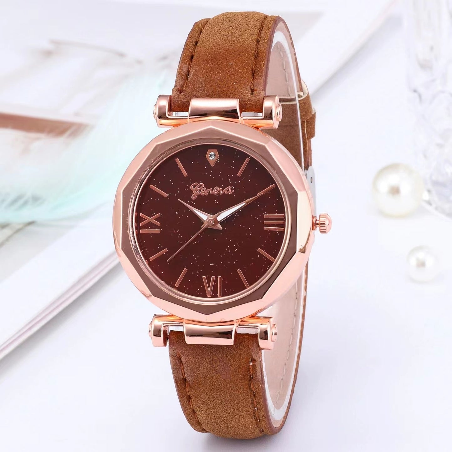 Relógio Feminino com Strass Romântico Céu Estrelado Relógio de Pulso Moda Feminina Relógio de Couro Relógio Feminino Relogio Feminino Montre Femme