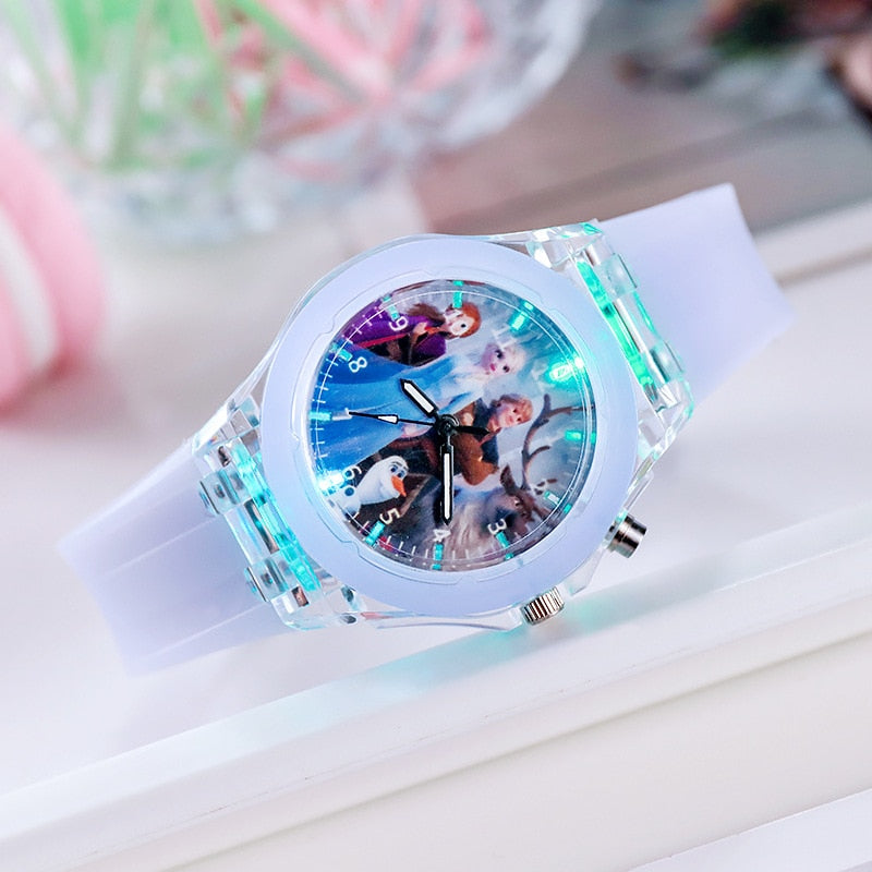 Disney Frozen Kids Watches Spiderman Colorful Light Source Watches Boys Girls Children Party Gift Wristwatch Ladies Watch