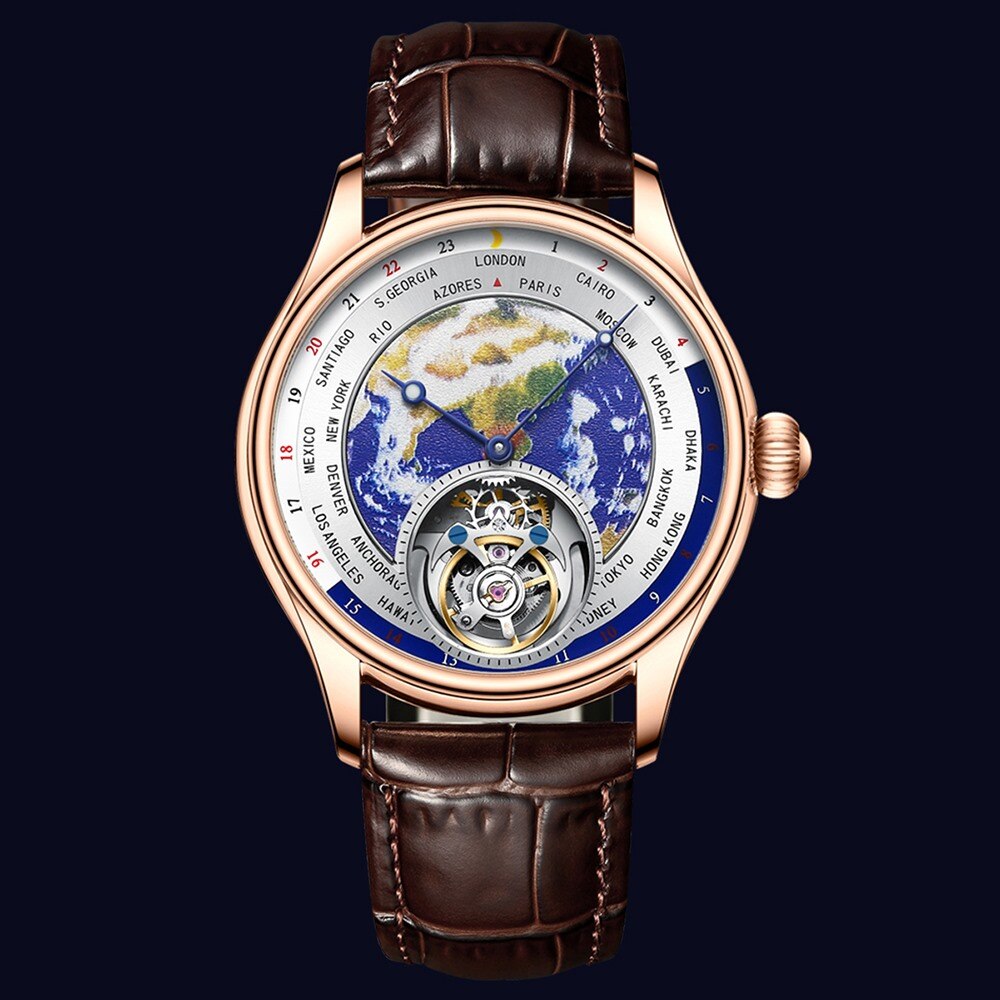 GIV luxo terra esmalte dial flying tourbillon movimento relógio masculino safira relógio mecânico para negócios