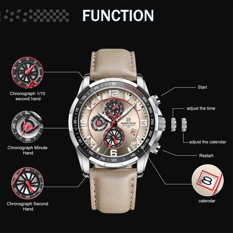 2022 Top Brand Luxury NAVIFORCE Fashion Watch For Men Multifuncional Sport Luminous Mans Quartz Leather Leather Watches Relógio masculino