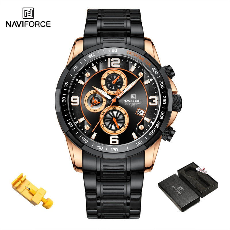 2022 NAVIFORCE Business Men Watch inoxidável à prova d'água Date Sport Quartz Watch For Men Steel Strap Relógio masculino