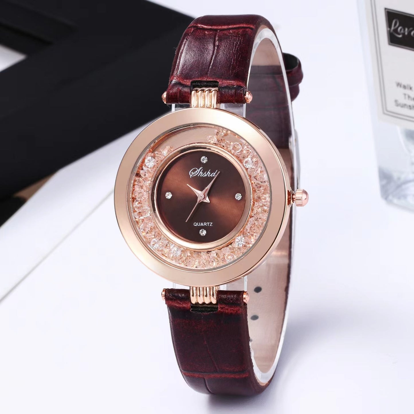 Relógio Feminino com Strass Romântico Céu Estrelado Relógio de Pulso Moda Feminina Relógio de Couro Relógio Feminino Relogio Feminino Montre Femme