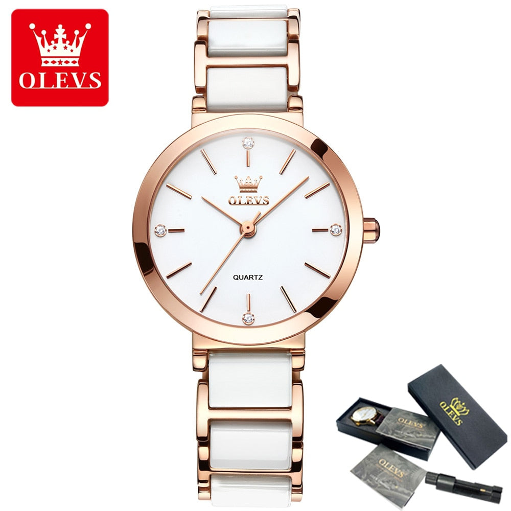 OLEVS Nova Moda Cerâmica Pulseira de Relógio Quartzo Relógio Feminino À Prova D' Água Marca de Luxo Relógio para Mulheres Data Relógio Relógio Feminino