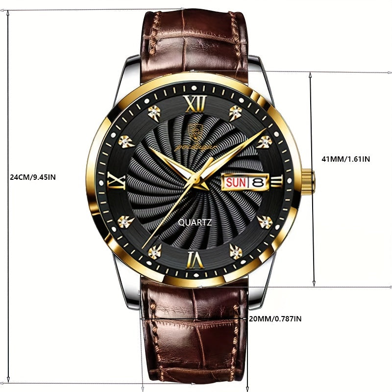 Relógio Masculino Novo POEDAGAR, Relógio à Prova d'Água com Luz e Calendário, Relógio Casual e Trendy de Quartzo com Pulseira de Couro PU para Homens.