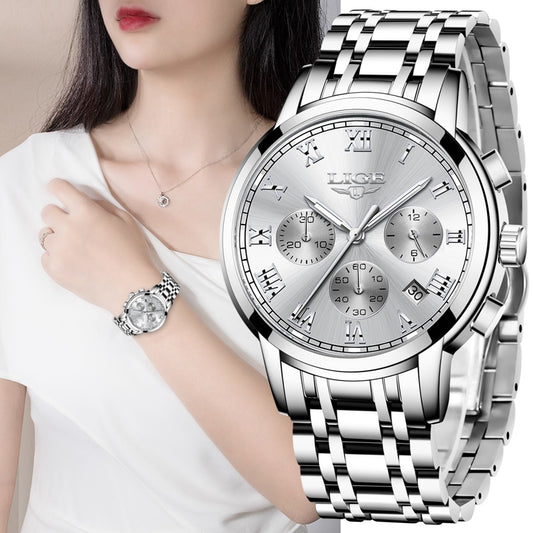 Novos relógios femininos da moda LIGE Top Brand Ladies Luxury Creative Steel Women Bracelet Watches Feminino Quartzo Relógio à Prova D' Água Presente