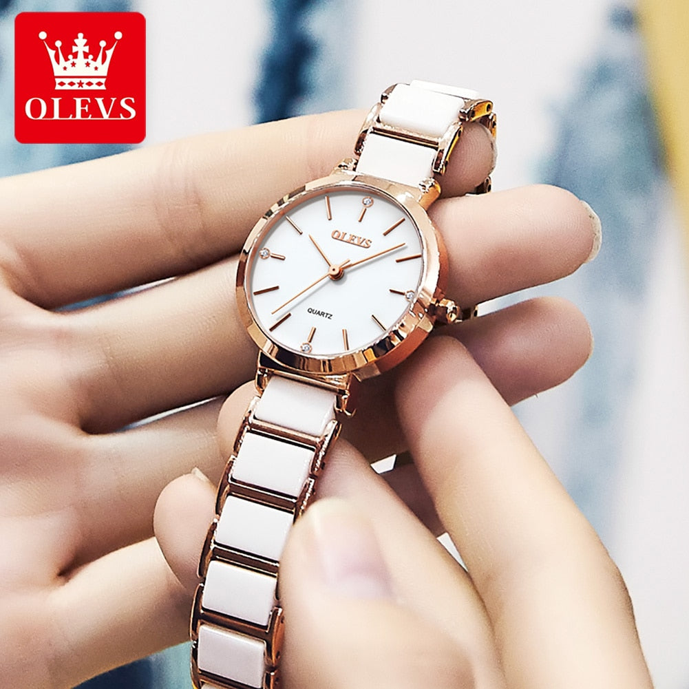 OLEVS Nova Moda Cerâmica Pulseira de Relógio Quartzo Relógio Feminino À Prova D' Água Marca de Luxo Relógio para Mulheres Data Relógio Relógio Feminino