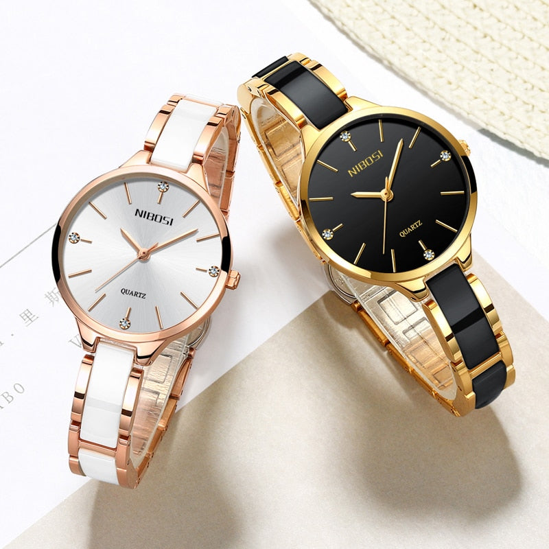 NIBOSI Relógio de Pulso Feminino com Pulseira de Cerâmica Relógio Feminino Relógio Criativo Feminino Relogio Feminino Montre Femme