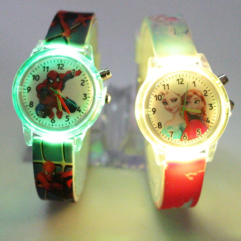 Disney Frozen Kids Watches Spiderman Colorful Light Source Watches Boys Girls Children Party Gift Wristwatch Ladies Watch