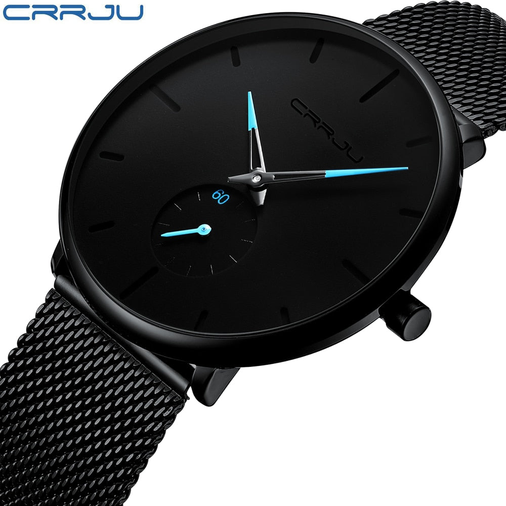 CRRJU Moda Relógios Masculinos Marca Top Relógio de Quartzo de Luxo Masculino Casual Fino Mesh Aço Relógio Esportivo Relógio Masculino