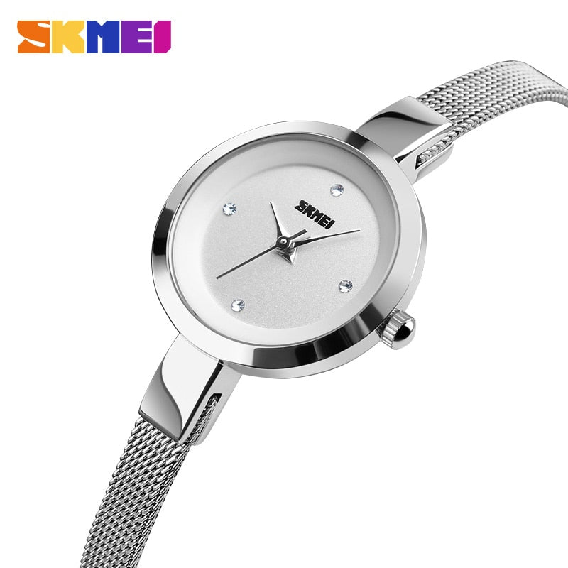 SKMEI Relógio feminino de quartzo de luxo com pulseira fina moda relógio feminino casual aço inoxidável relógio de pulso feminino Relogio Feminino 1390