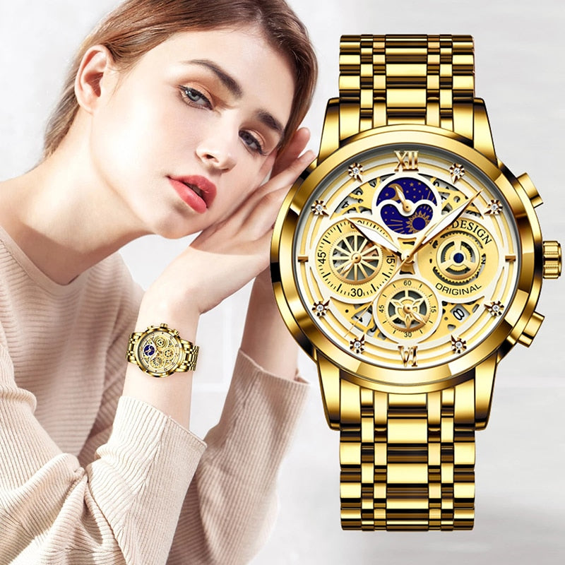 Lige 2023 novo relógio de ouro mulher relógios senhoras criativo aço feminino pulseira relógios feminino à prova dwaterproof água relógio relogio feminino